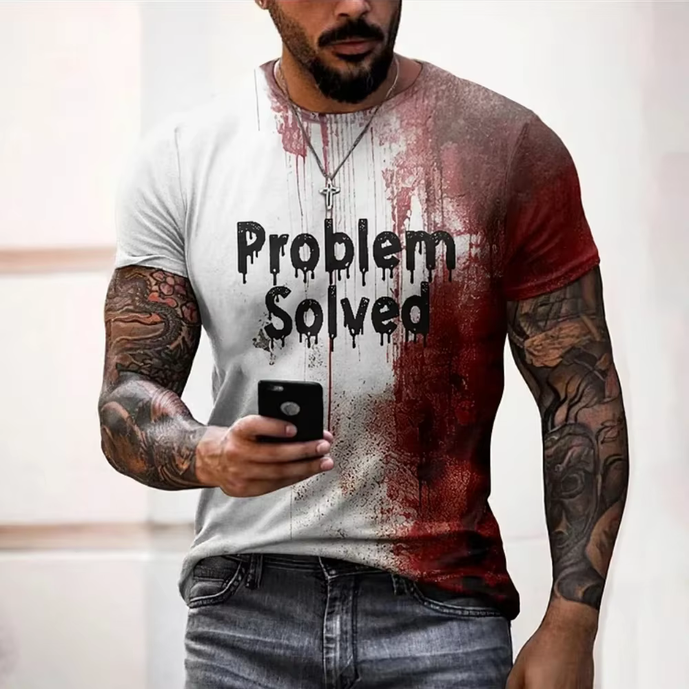 T-shirts pour hommes problème résolu sanglant imprimé