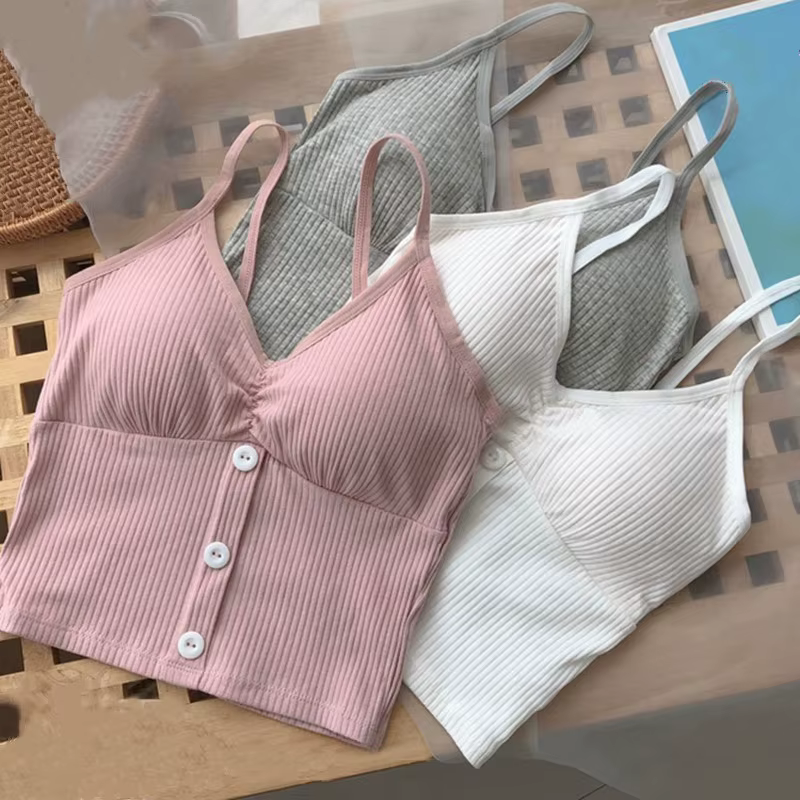 Femmes tricoté débardeur sangle gilet femme tricot haut court poitrine enveloppement pur sous-vêtements en coton Camisoles