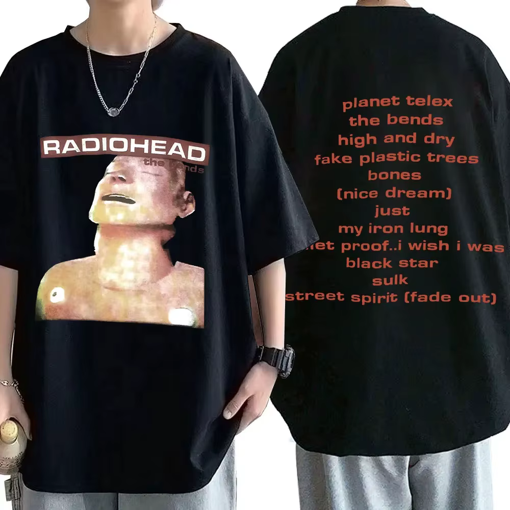 Vintage groupe de Rock Radiohead t-shirt hommes 100% coton T-shirts Hip Hop les courbes Album de musique impression