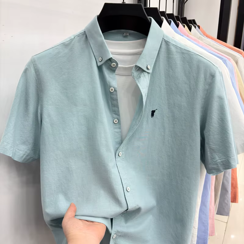 Chemise à manches courtes 100% coton Été classique couleur unie marque de luxe