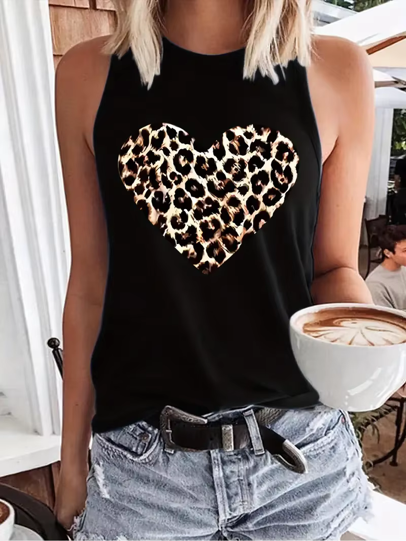 T-shirt imprimé léopard et cœur pour femmes