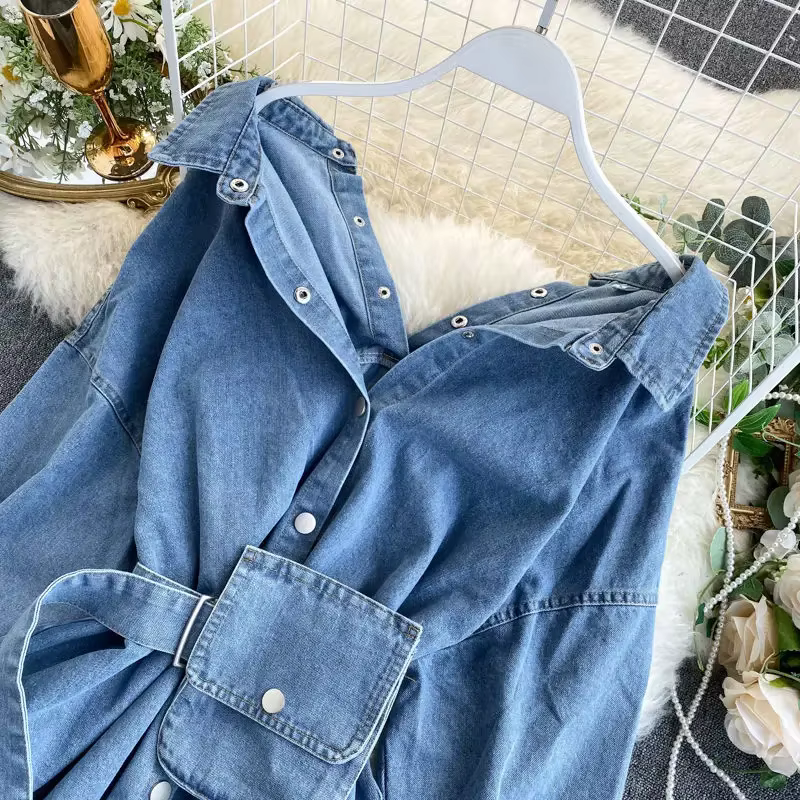 Chemises en denim à boutonnage simple pour femmes