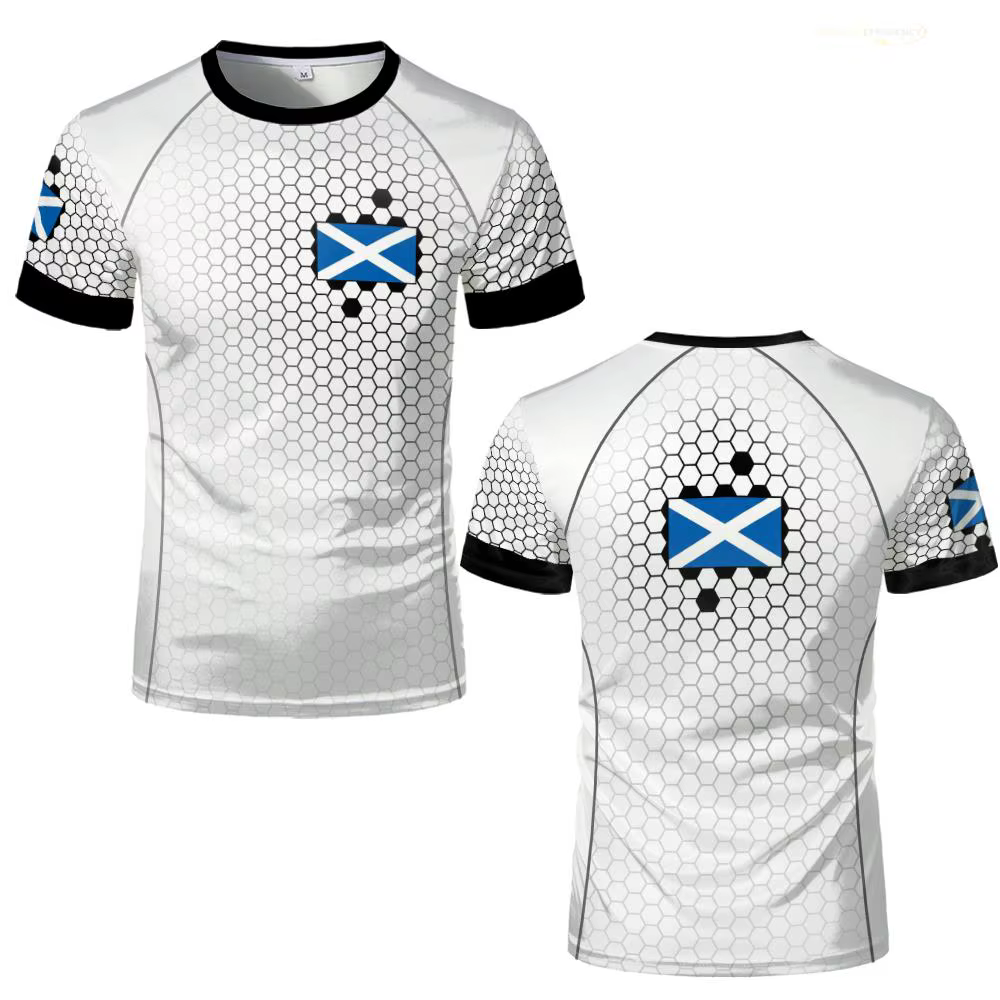 T-shirt unisexe d'été respirant à imprimé dégradé motif drapeau écossais pour homme