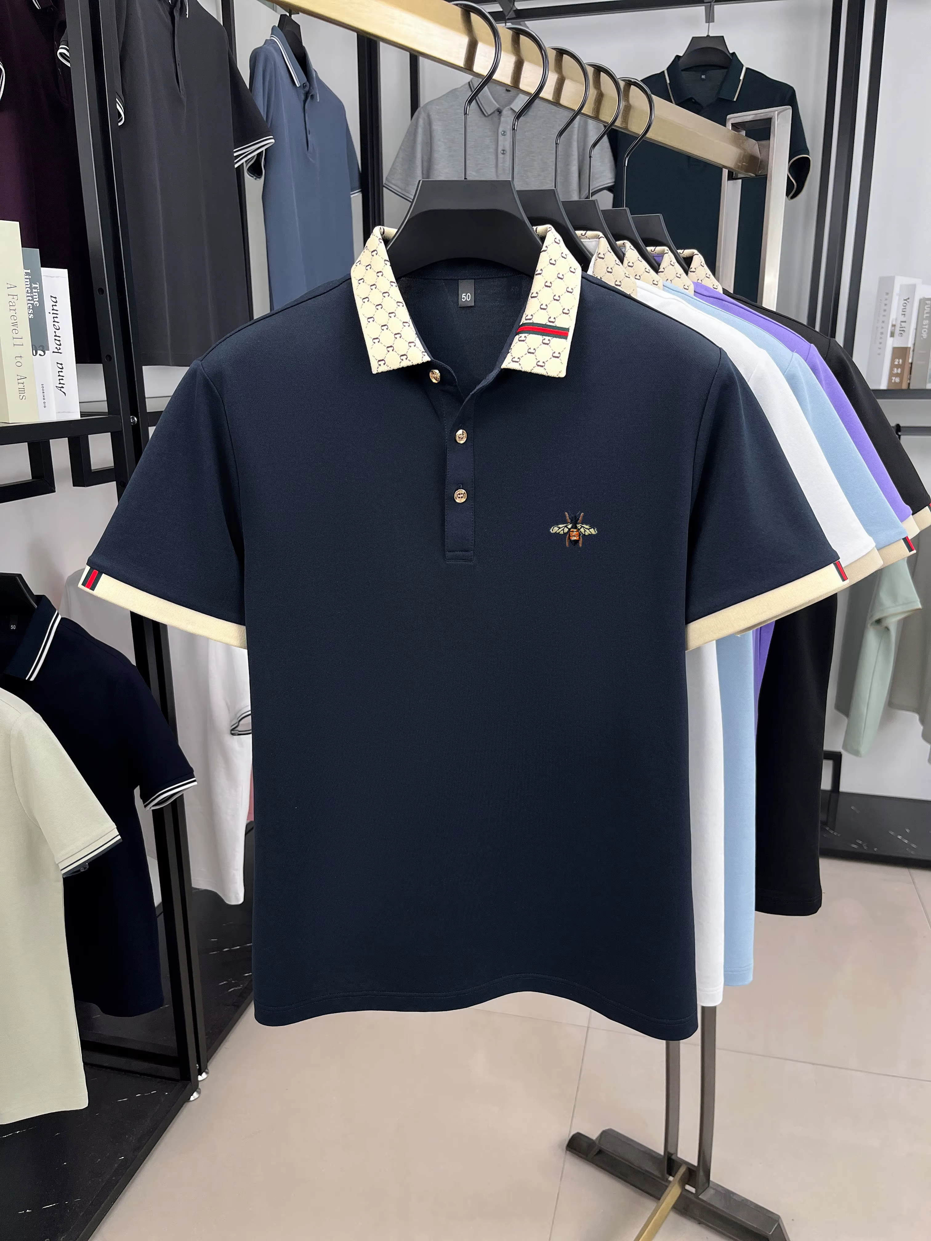 Haute qualité miel abeille brodé à manches courtes hommes polo été nouveau T-shirt marque lettre jacquard revers décontracté haut tendance