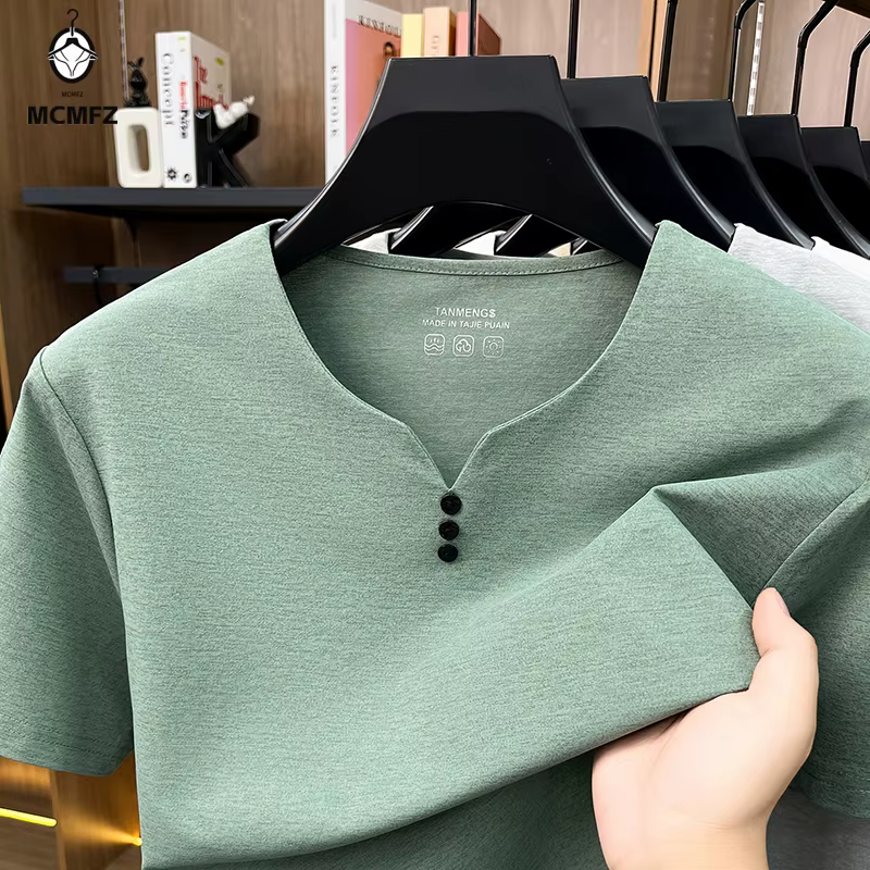T-shirt à col Henley respirant pour hommes
