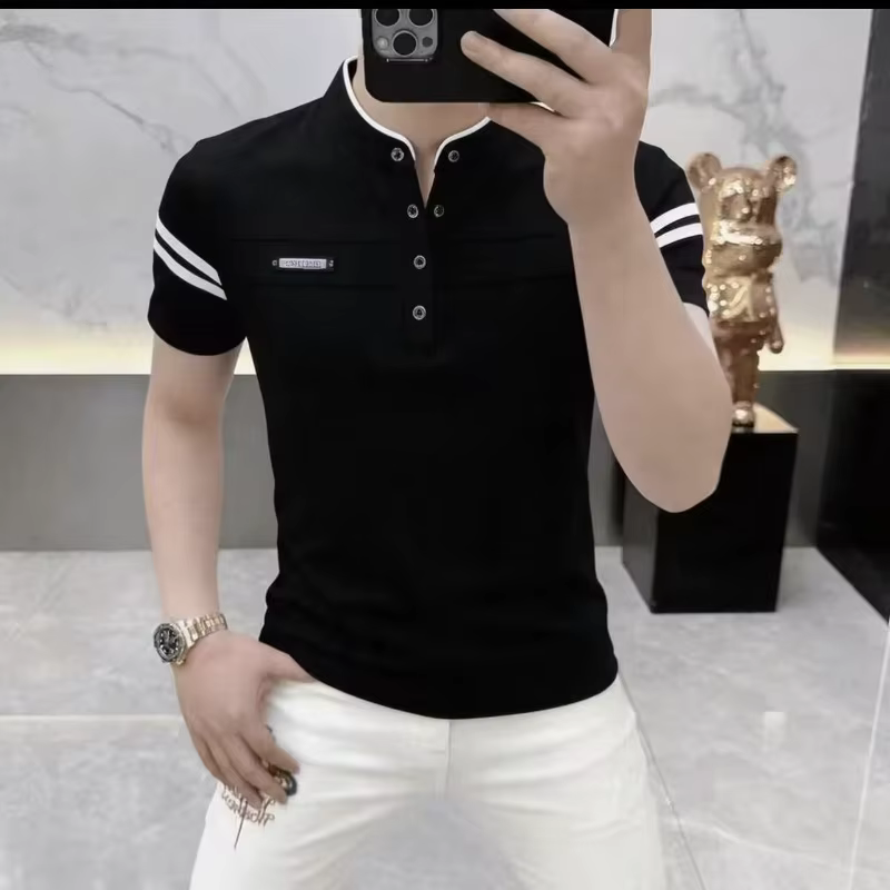 T-shirt d'été pour homme à col Henry