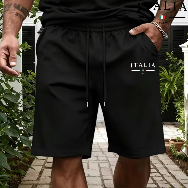 Ensemble Homme Mode Italienne : T-shirts en Coton Pur et Shorts Longueur Genou – Tenue Décontractée Sportive Quotidienne d'Été