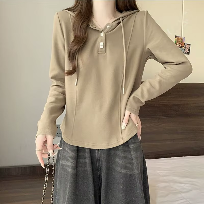 T-shirt à capuche à manches longues pour femme, demi-zip, ourlet incurvé, coupe slim, décontracté, pour l'automne et l'hiver