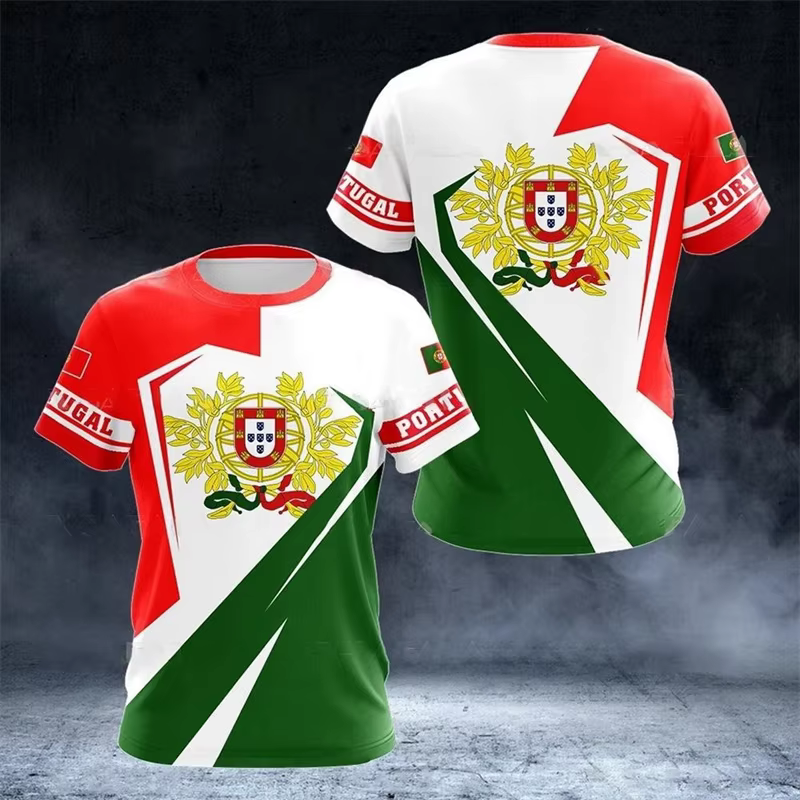 T-shirt imprimé emblème national du Portugal pour hommes, divers motifs, design de rue, col rond, rayé, 03/Casual Tees
