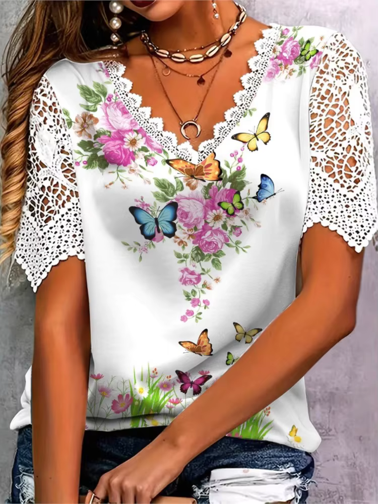 T-shirt manches courtes col en V pour femmes