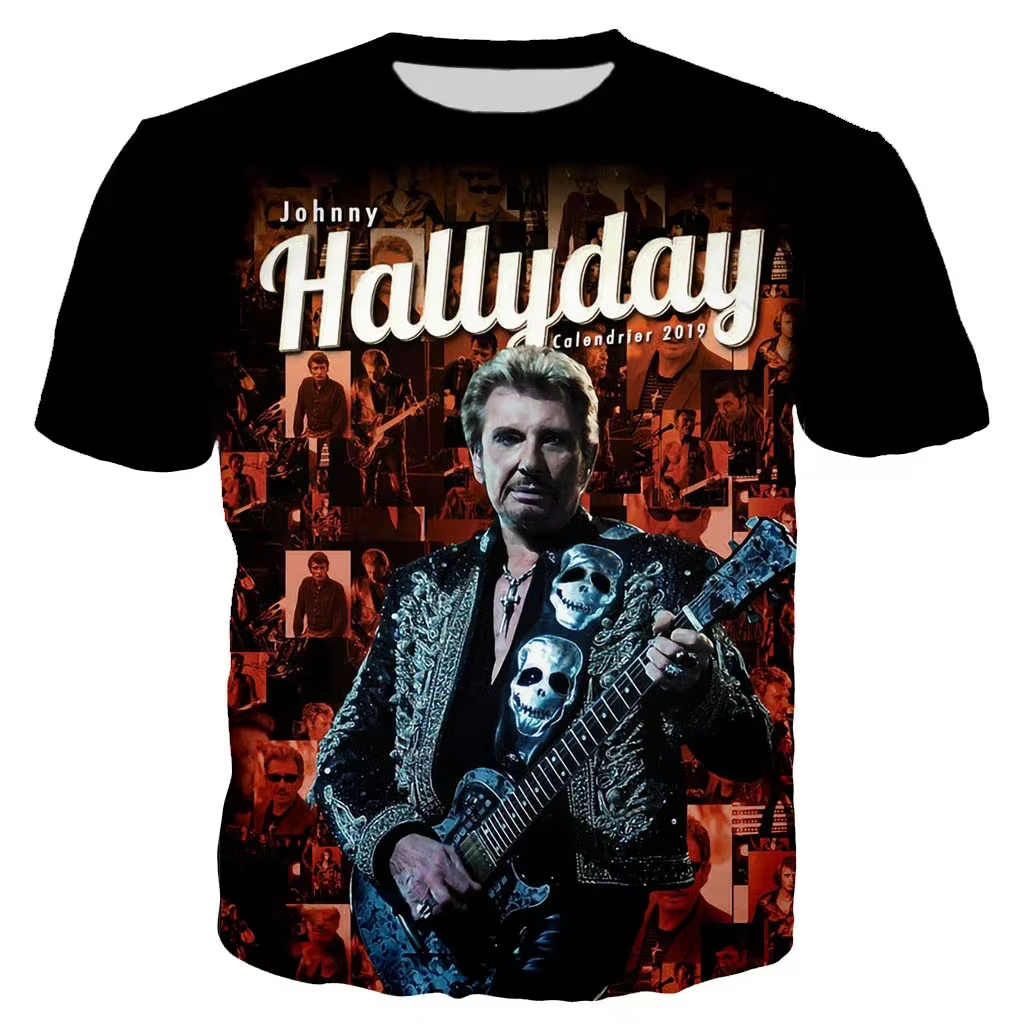 Nouveau le plus populaire chanteur Pop Johnny Hallyday 3D imprimé T-shirt hommes femmes Rock décontracté Streetwear vêtements Hip Hop Harajuku hauts
