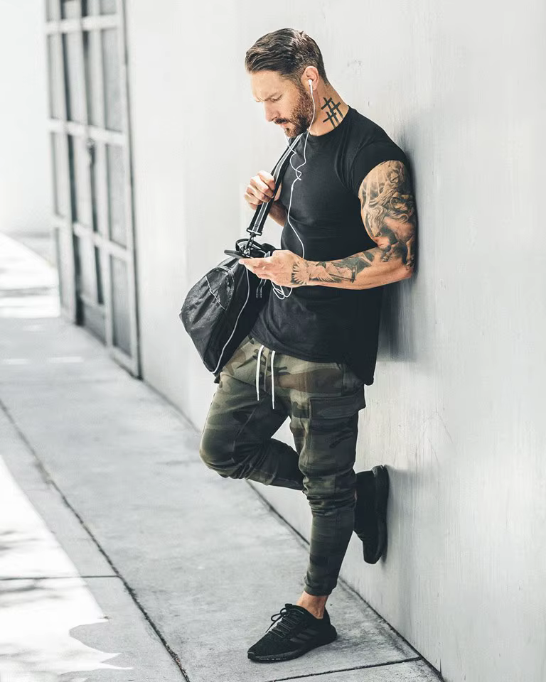 Manches chauve-souris t-shirt hommes entraînement GYM Fitness t-shirts Moto Biker hauts Hip Hop Streetwear
