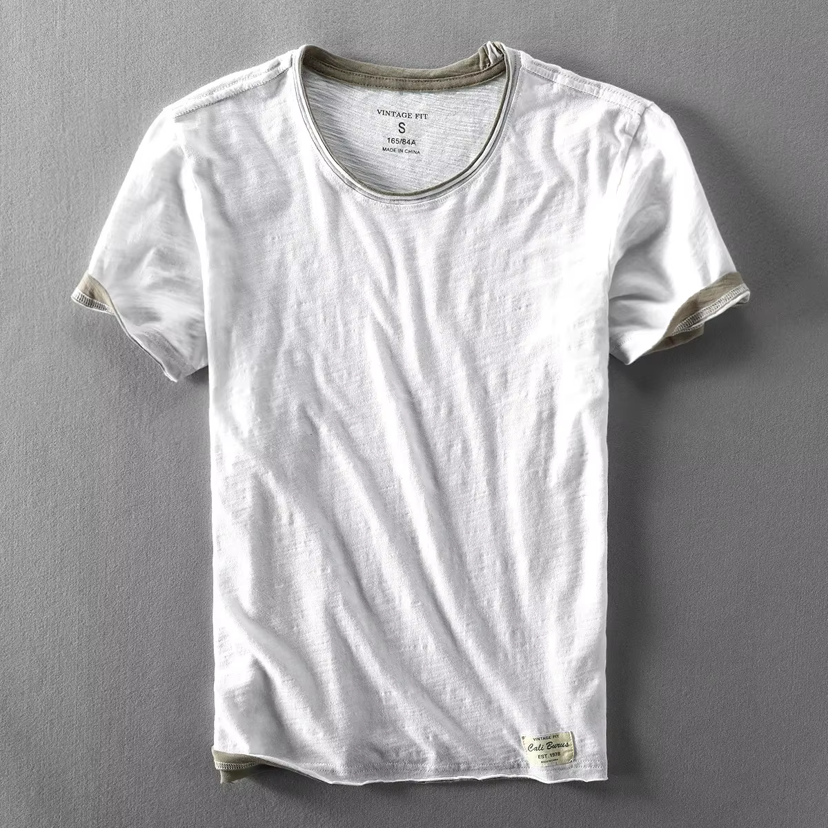 Faux deux T-shirts pour hommes rétro mode été coton couleur unie à manches courtes hauts mâle décontracté Simple mince blanc t-shirt vêtements