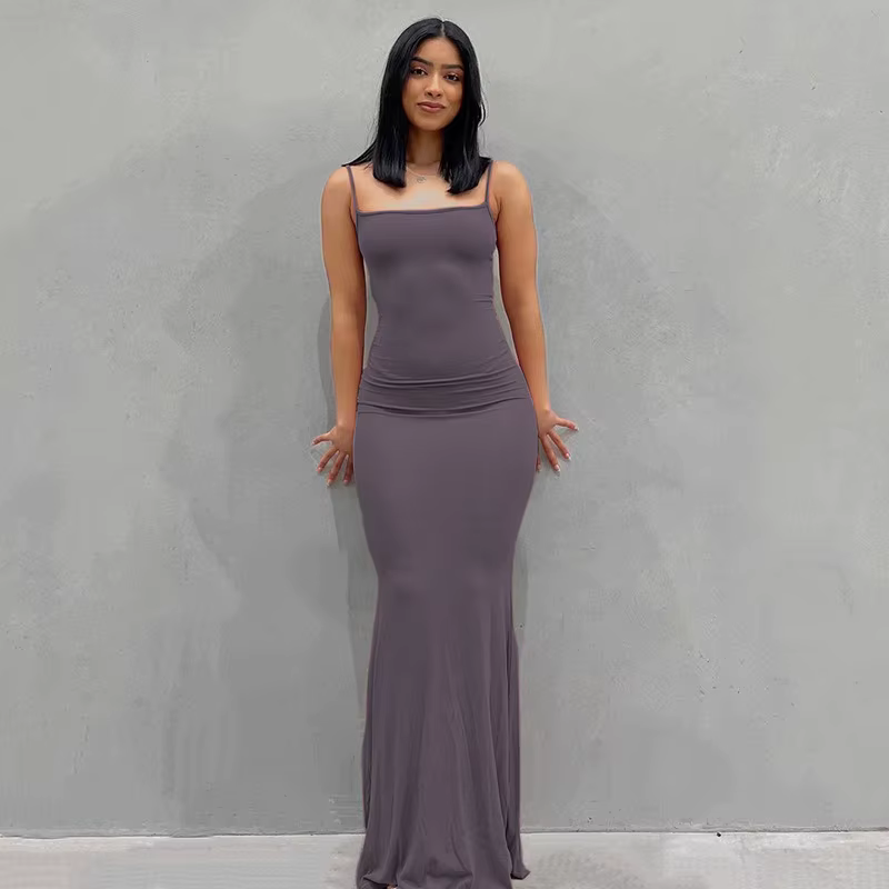 Nouvelles robes 2025 femme mode été couleur unie Sexy mince Camisole jupes