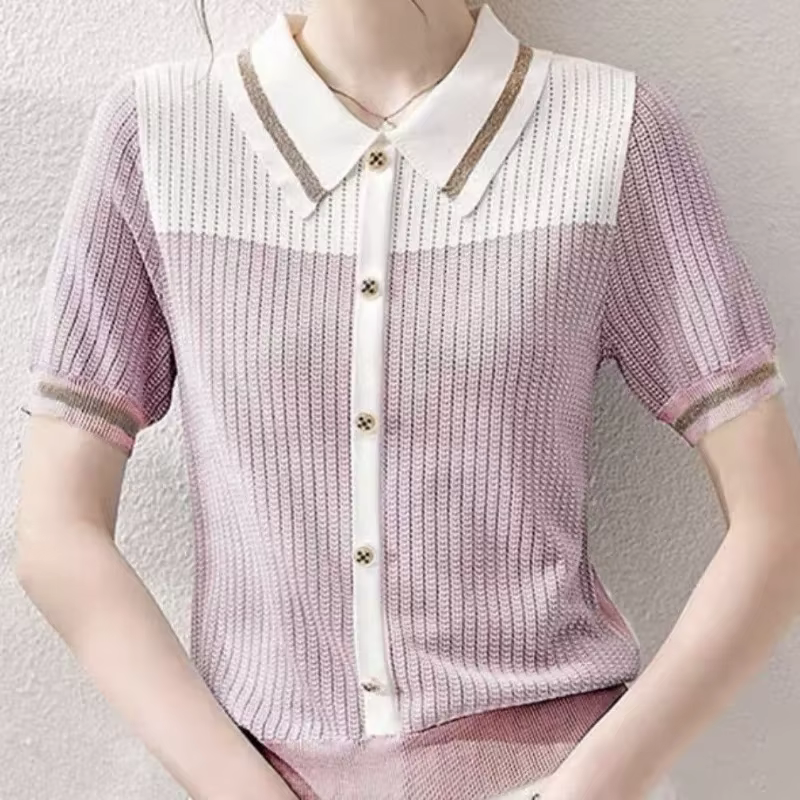 Polo femme bouton T-shirts tricoté mince