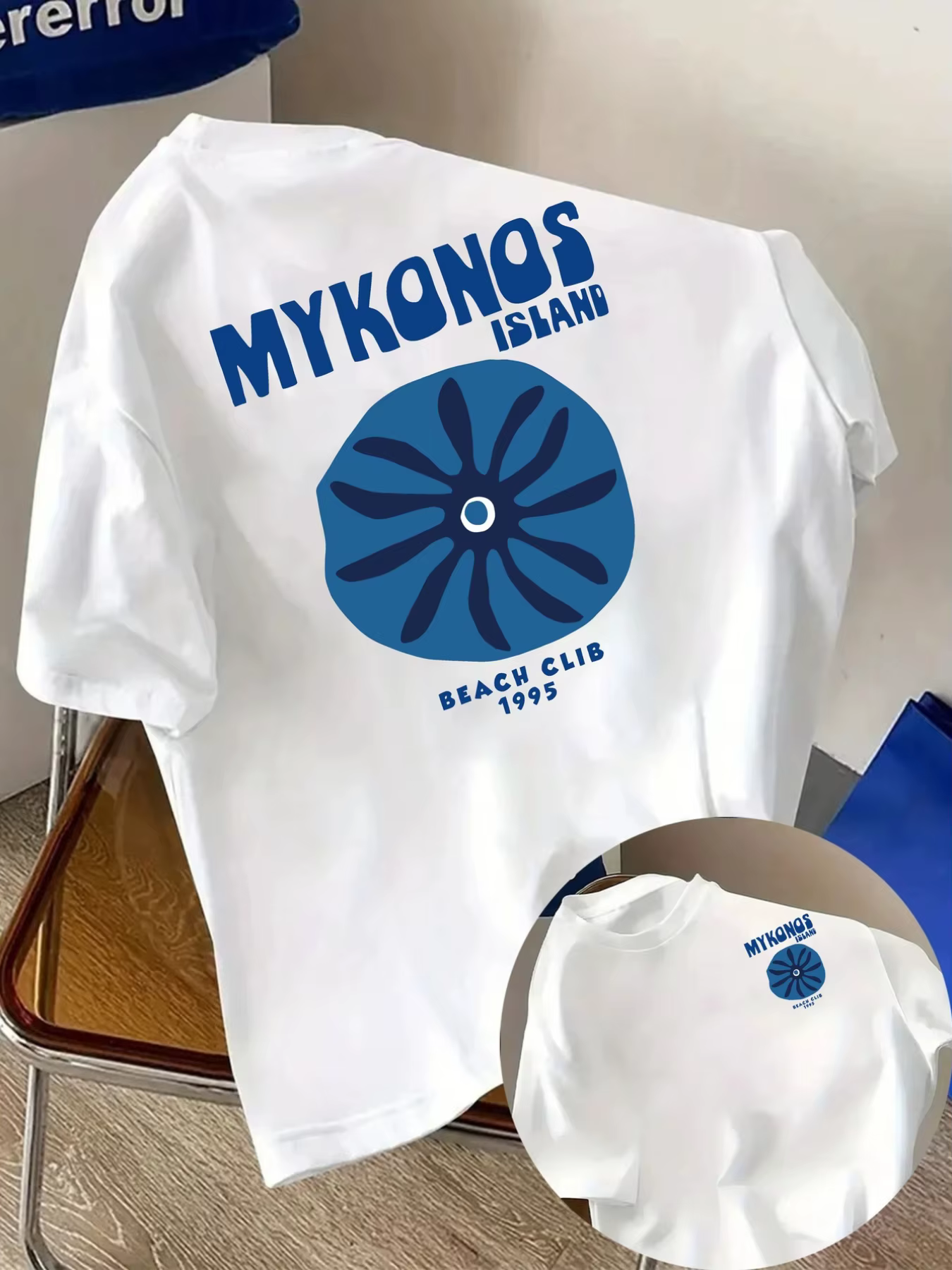 T-shirt pour homme en coton 100% premium avec imprimé floral rétro de l'île de Mykonos