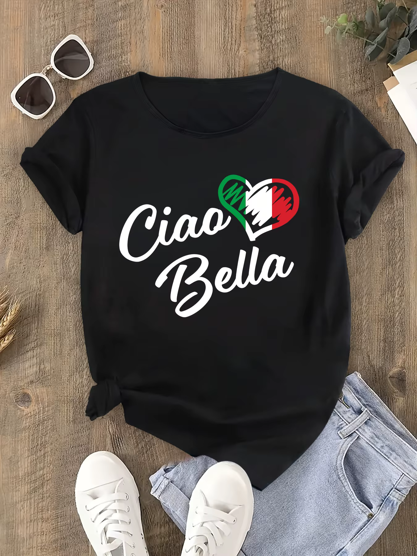 Haut d'été à thème italien avec imprimé cœur Ciao Bella et couleurs du drapeau