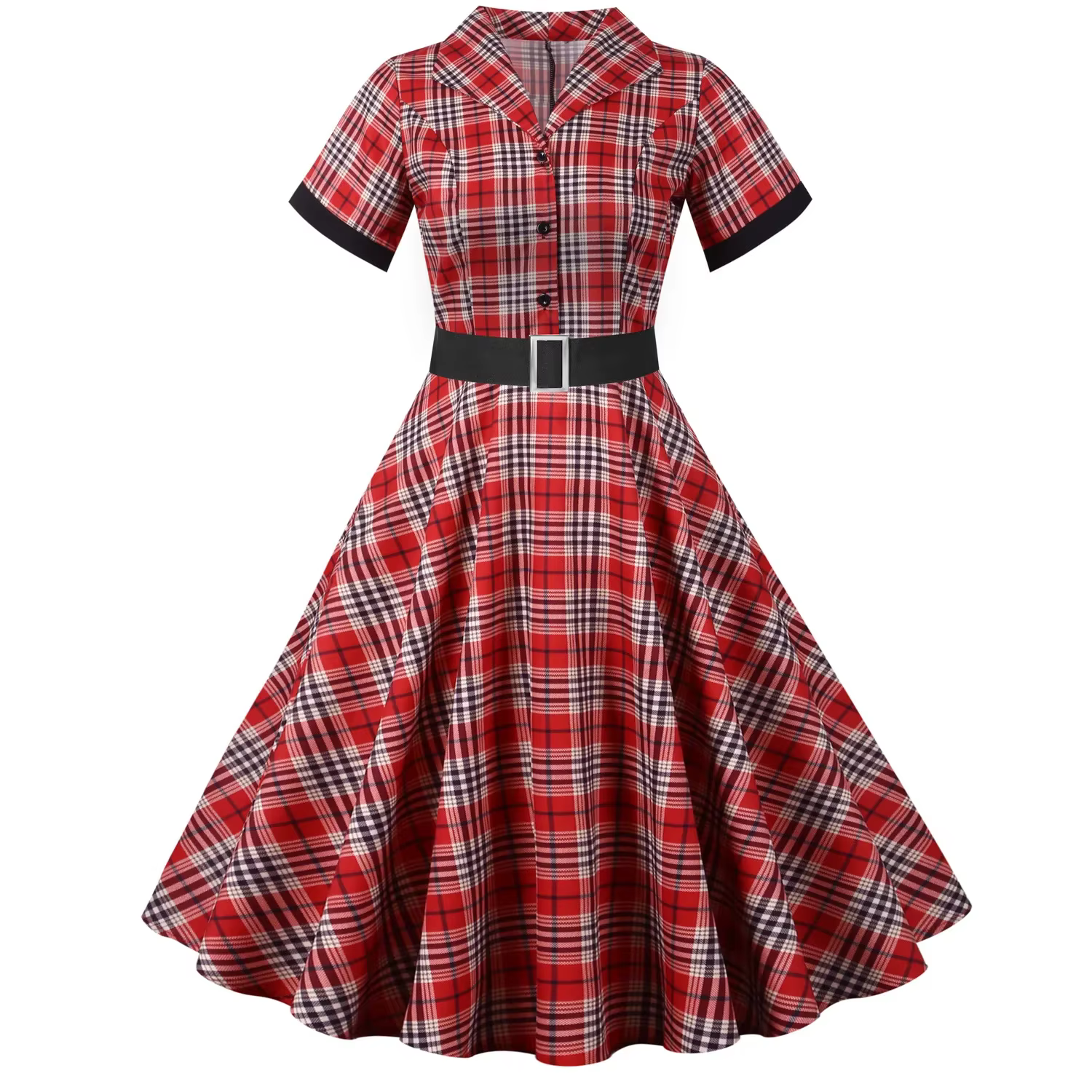 Robe rétro à carreaux, coupe cintrée