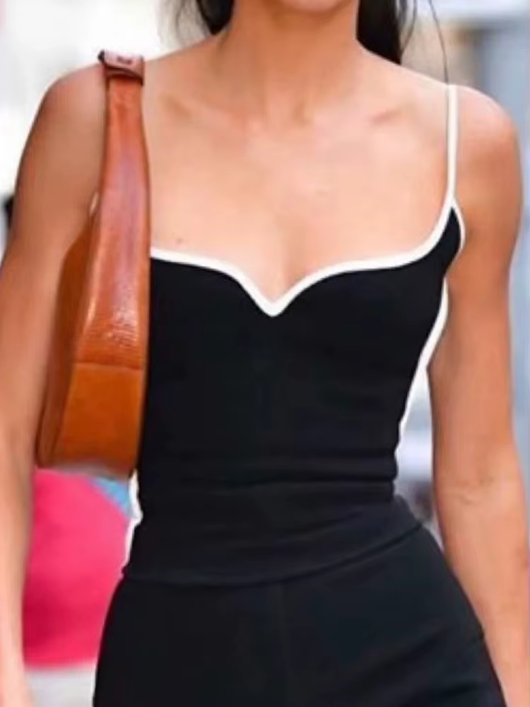 Haut court noir été sexy hauts femmes 2025 spaghetti sangle