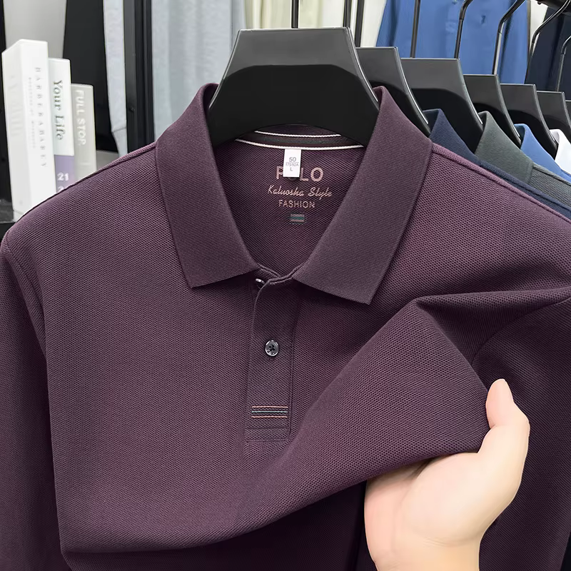 Polo à manches longues 100 % coton pour homme