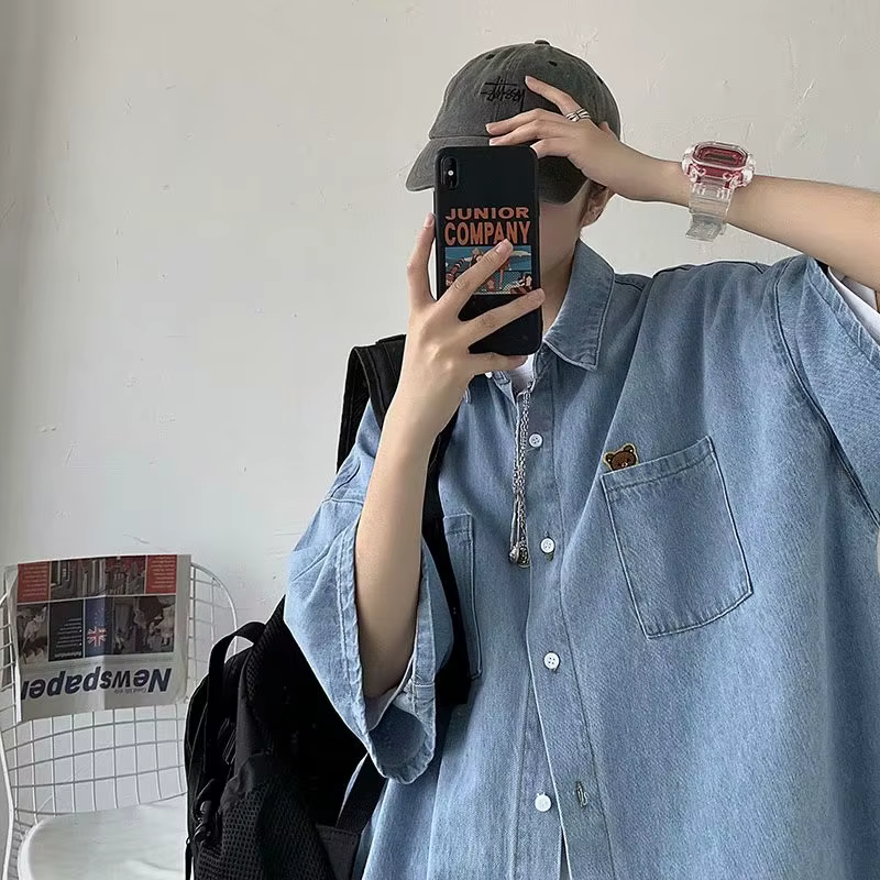 Chemise d'été en jean à manches courtes pour homme