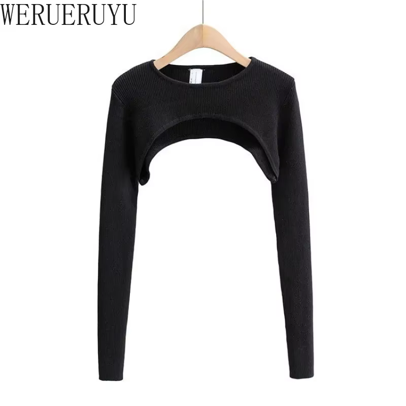 T-shirts femmes à manches longues haut court printemps automne Y2k vêtements esthétiques col rond noir blanc Sexy Harajuku tricoté t-shirt 2023