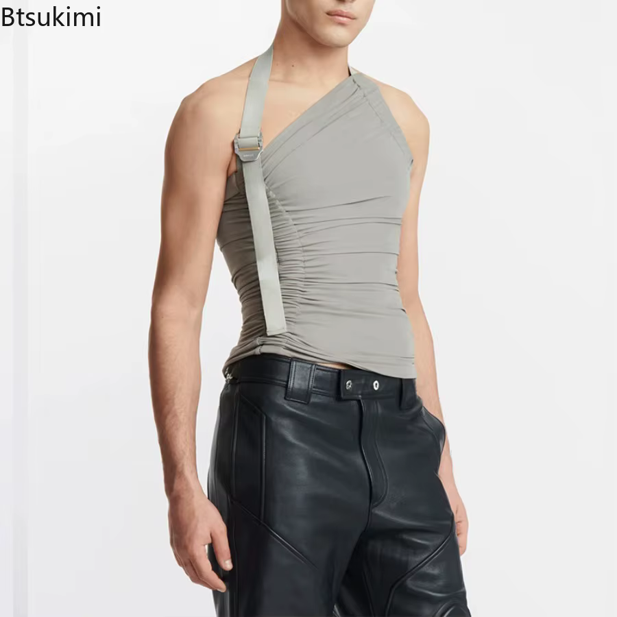 Nouveaux hommes personnalisés gilet hauts sangle épaule creux tricoté débardeurs élastique mince Fit