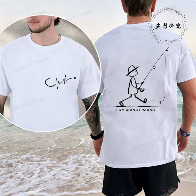 T-shirt graphique de pêche pour homme noir avec imprimé pêcheur devant et derrière – T-shirt d'été pour pêcheur – Hauts personnalisés pour homme
