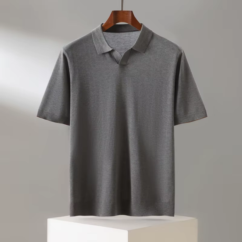 Été 100 Lyocell Tencel tricoté à manches courtes hommes couleur unie col POLO T-shirt avec demi