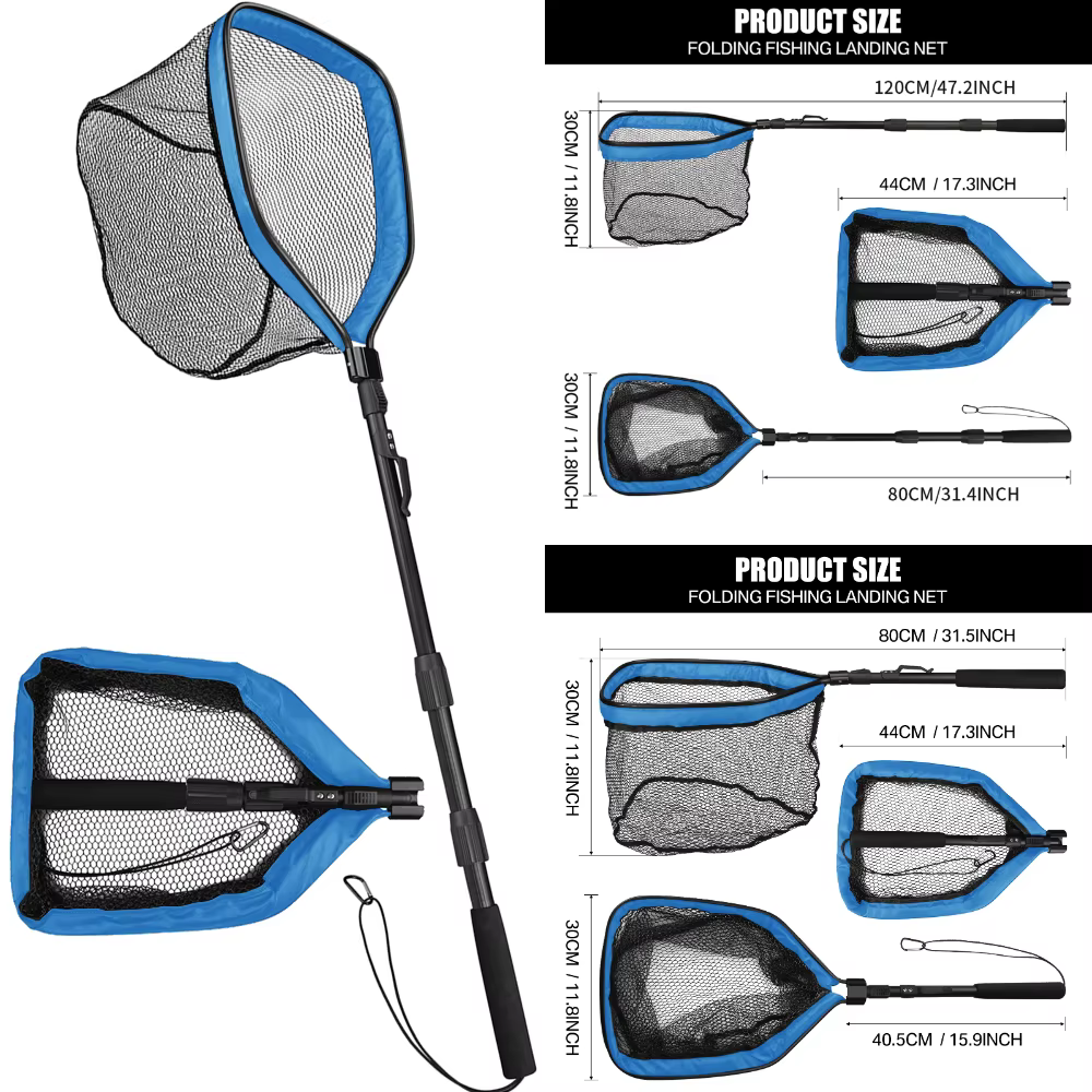 Épuisette de pêche flottante avec manche télescopique pliable et filet en nylon pour la capture et la libération des poissons en eau douce et salée
