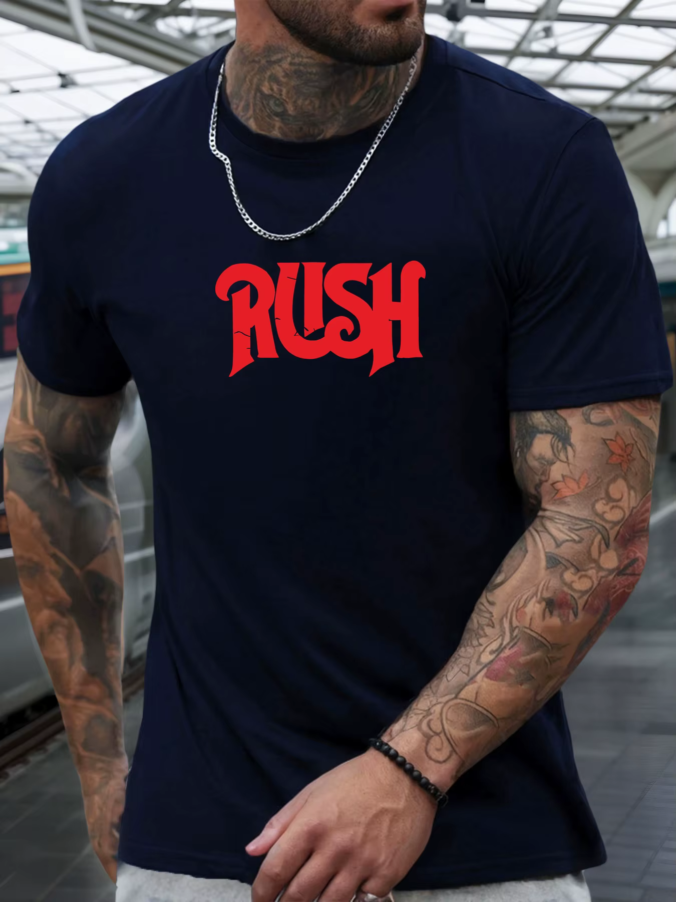 T-shirt à manches courtes rush chemise imprimée à motif 100 % coton pour hommes été col rond respirant mode décontractée