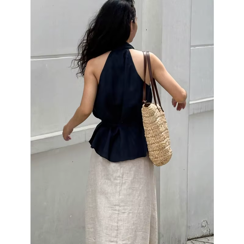 Débardeur Halter Chic Marine pour Femme – Top Décontracté Printemps à Col Plongeant et Lacets – Nouvelle Collection 2026