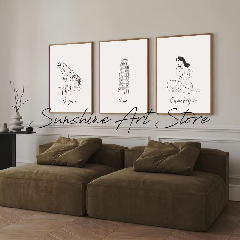 Affiche d'art au trait minimal de villes européennes