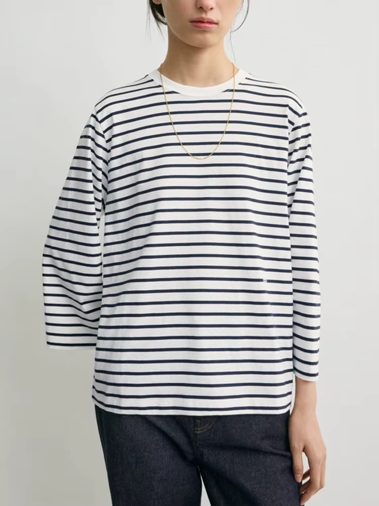 T-shirt brodé à manches trois-quarts pour femme