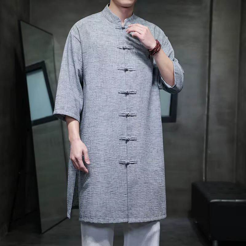 M-XXXXXL 2025 été coupe ample Style chinois hommes longue coton lin chemise couleur unie grande taille demi manches haut traditionnel 5XL