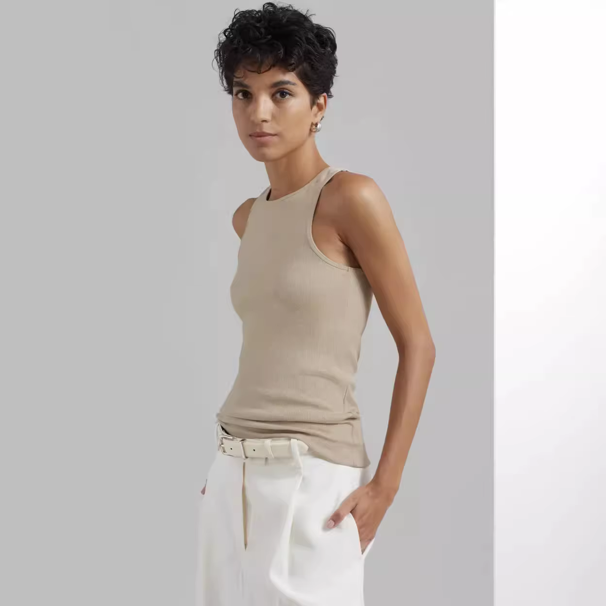 Débardeur en coton femmes col rond sans manches nouveau