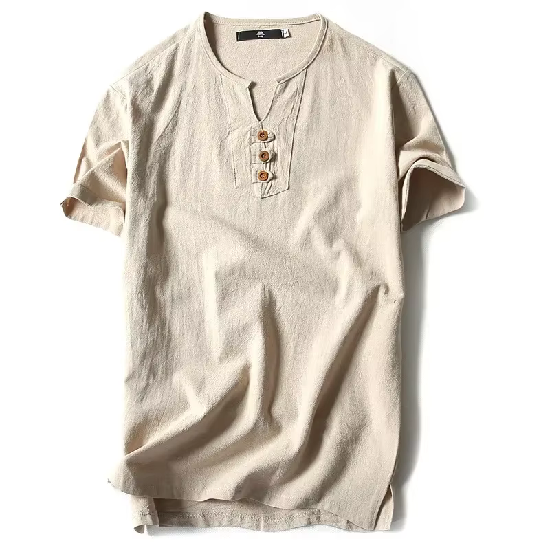 T-shirt en lin et coton à manches courtes pour homme 2026 – Léger et décontracté – Hauts et t-shirts