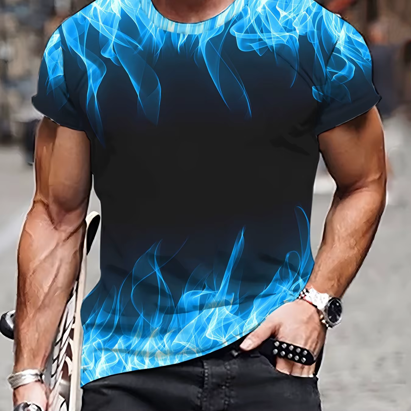 One Summer Essential-T-Shirt Imprimé Flamme Bleue 3D