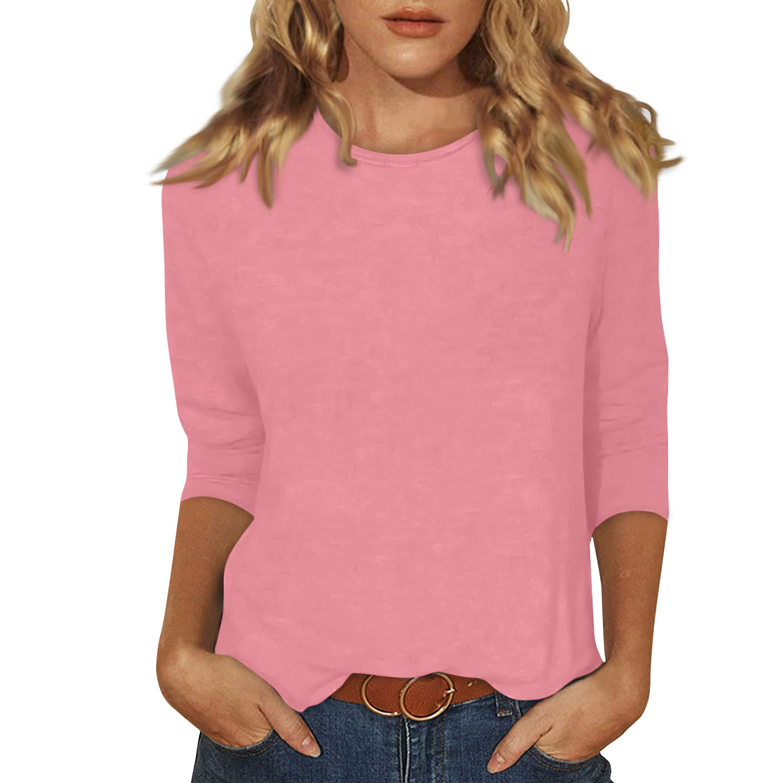 Femmes été hauts col rond trois quarts manches confortable impression t-shirt Blouse