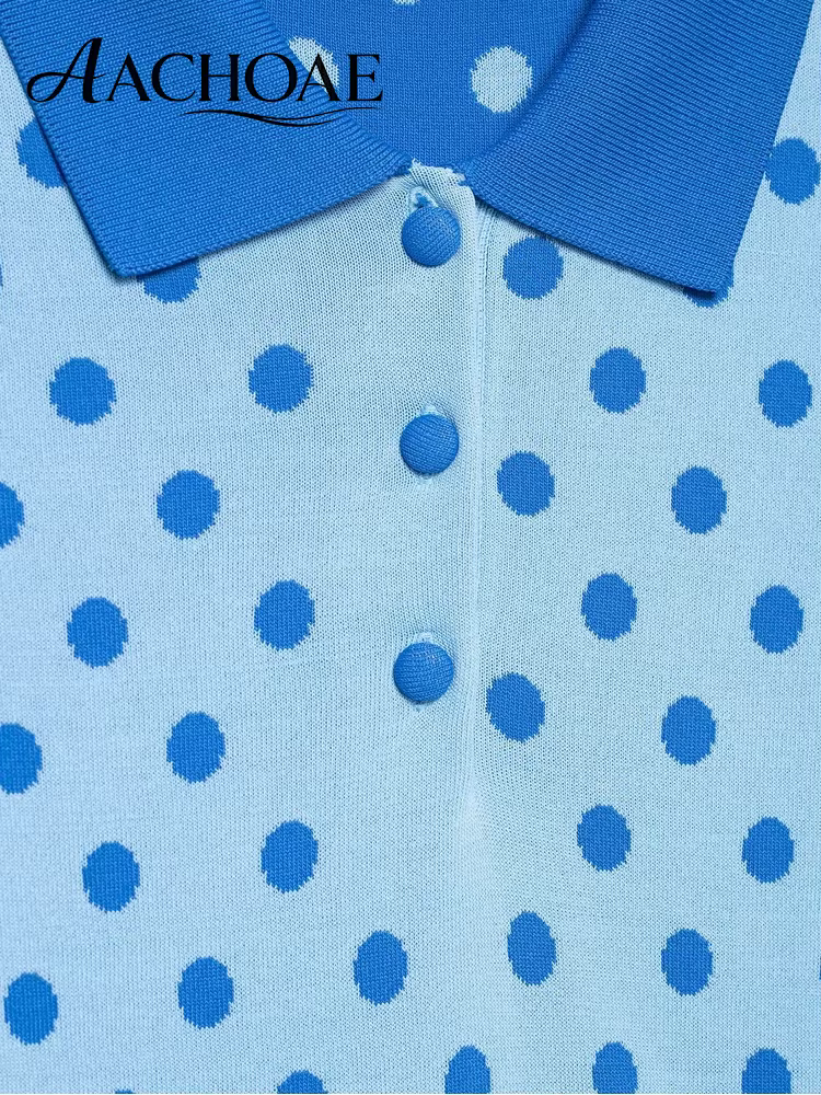 AACHOAE – polo en tricot à pois pour femmes