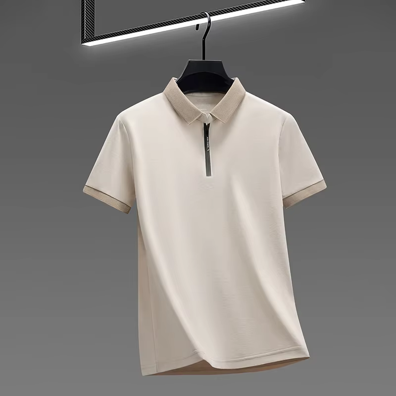 Polo pour homme en tissu respirant à demi-zip avec col à revers et manches courtes