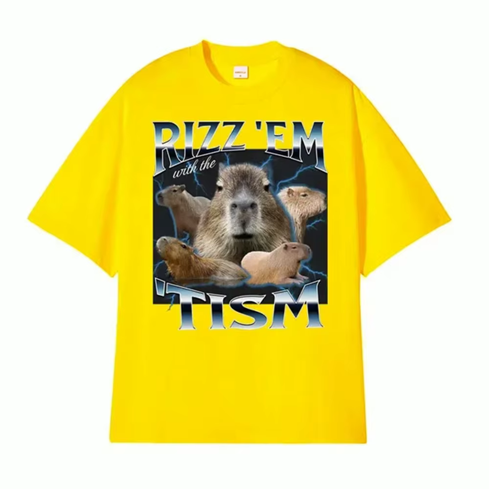 Rizz Em avec le Tisme rétro T-shirt drôle mignon Kawaii Capybara Meme