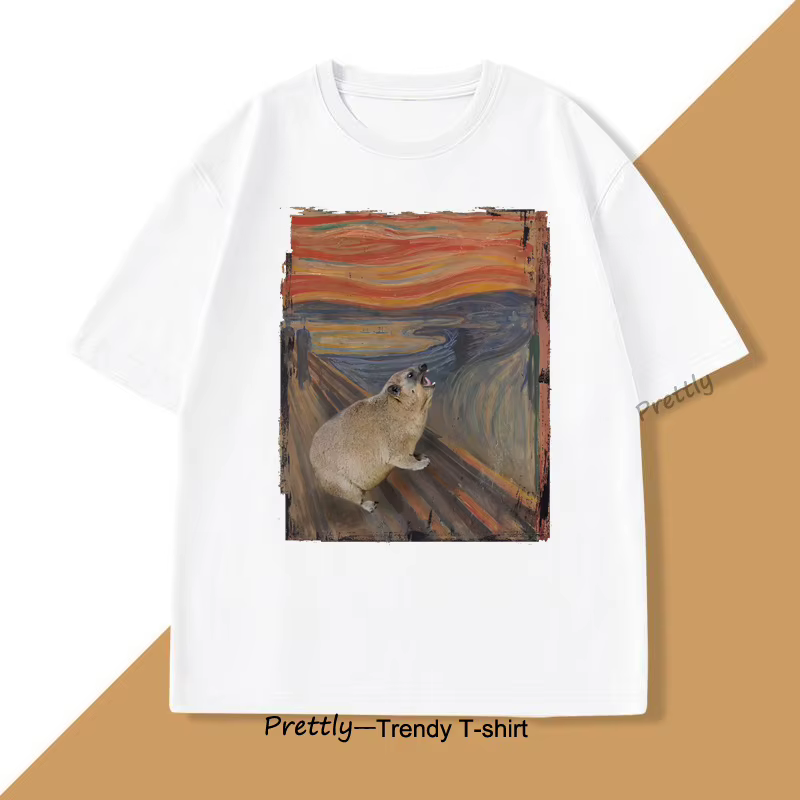 Hyrax Scream parodie Meme T-Shirt pour hommes femmes Vintage coton à manches courtes col rond T-shirts ample décontracté Mne's vêtements