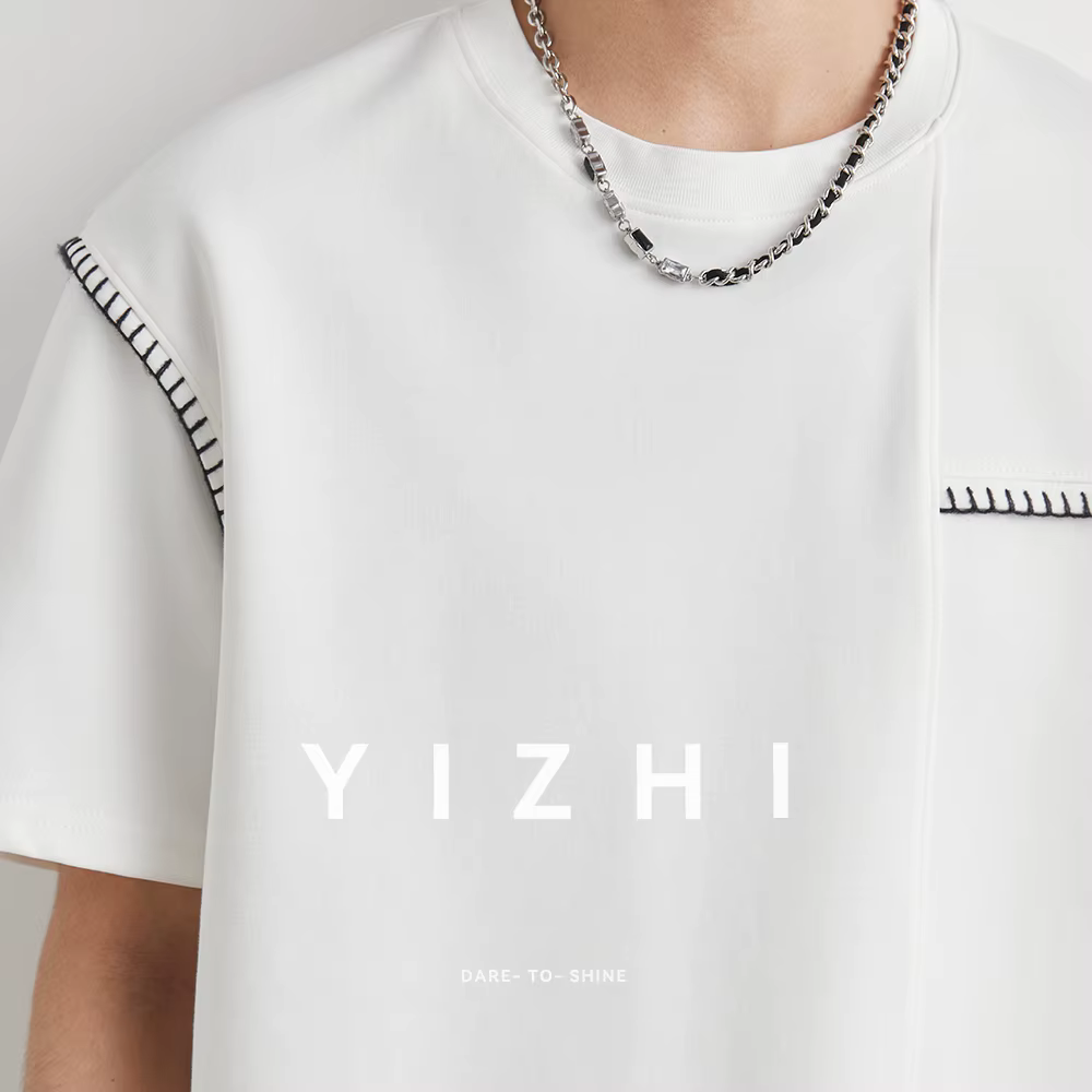 T-shirt Homme Tendance à Manches Courtes avec Détails de Couture