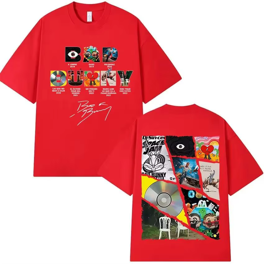T-shirt Bad Bunny Tour Vintage Délavé Oversize Streetwear Homme Femme Été Coton Manches Courtes Merch Album DTMF Tee-shirt Graphique