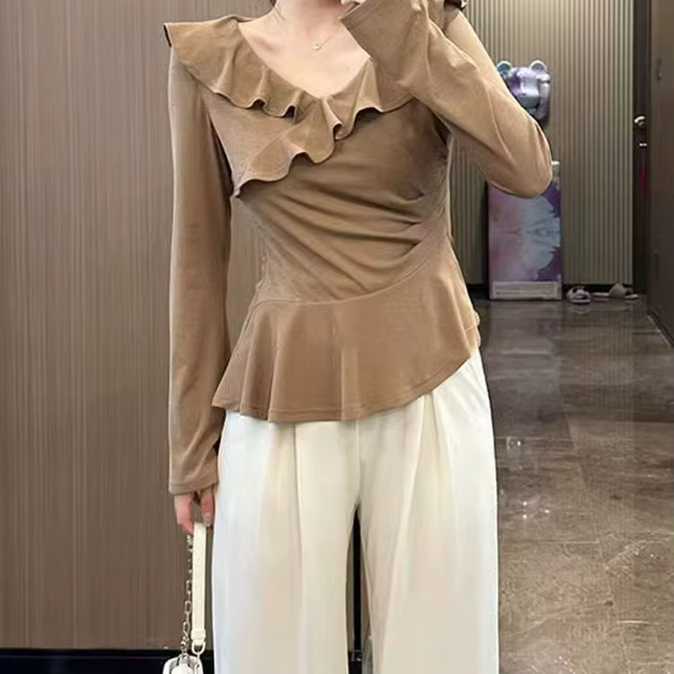 T-Shirt à manches longues et col en v pour femme