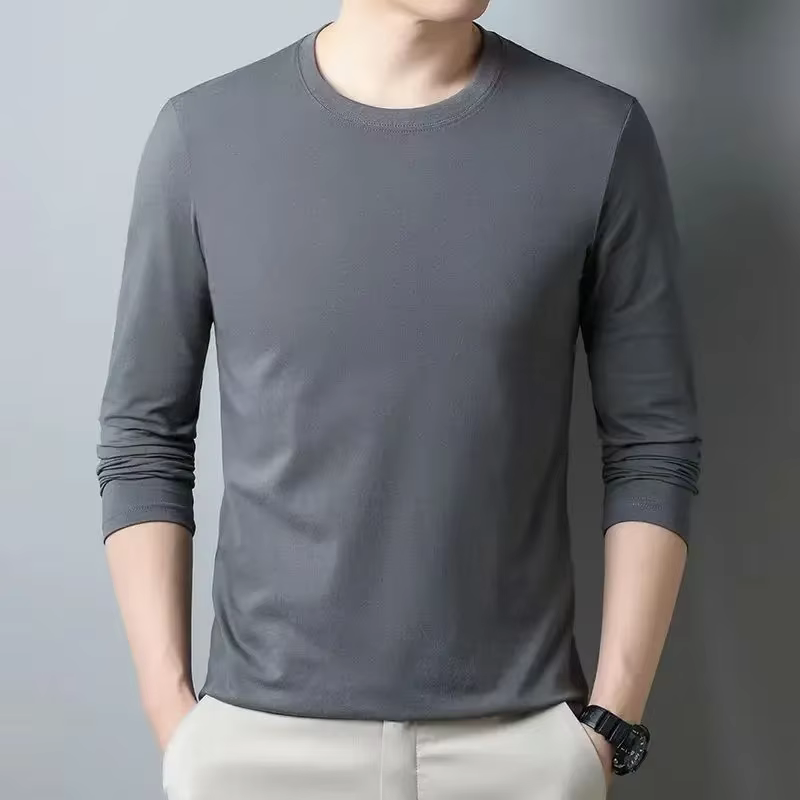 T-shirt décontracté à manches longues et col rond pour homme – Tendance