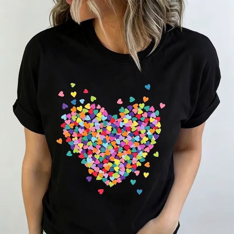 T-shirt coloré à imprimé cœur pour femme