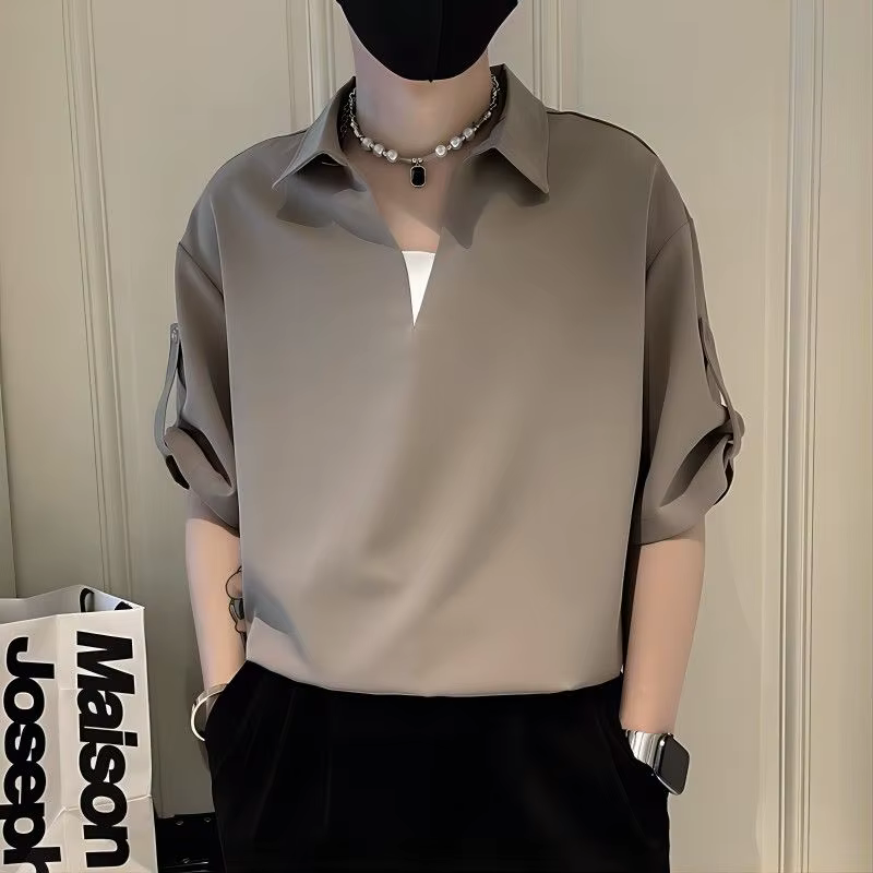Haut de gamme beau mince décontracté et personnalisé à manches cinq points POLO hommes été à la mode Niche