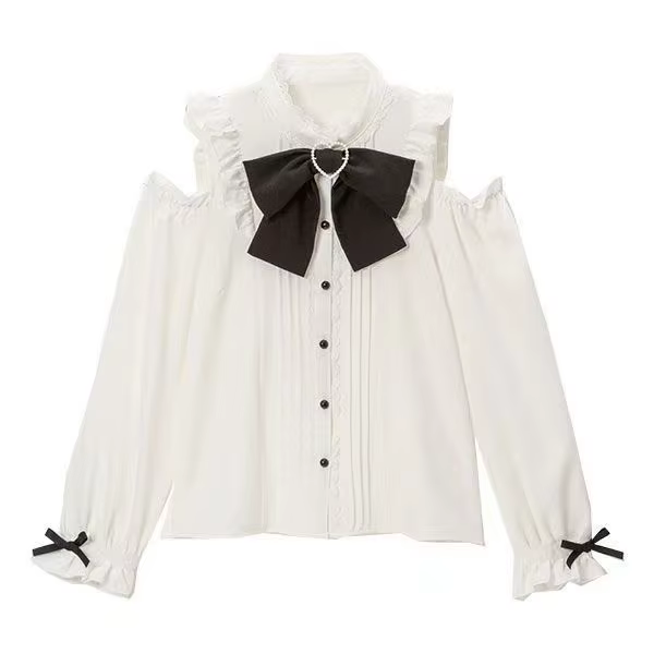 Chemisier Tendance Japonais Style Doux Blouses à Manches Longues avec Nœud pour Femme Y2K Tops de Fête 2026